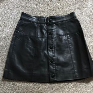 Free People Black Faux Leather Button-Front Mini Skirt